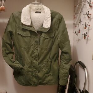 Joe & Elle Forest Green Sherpa Utility Jacket